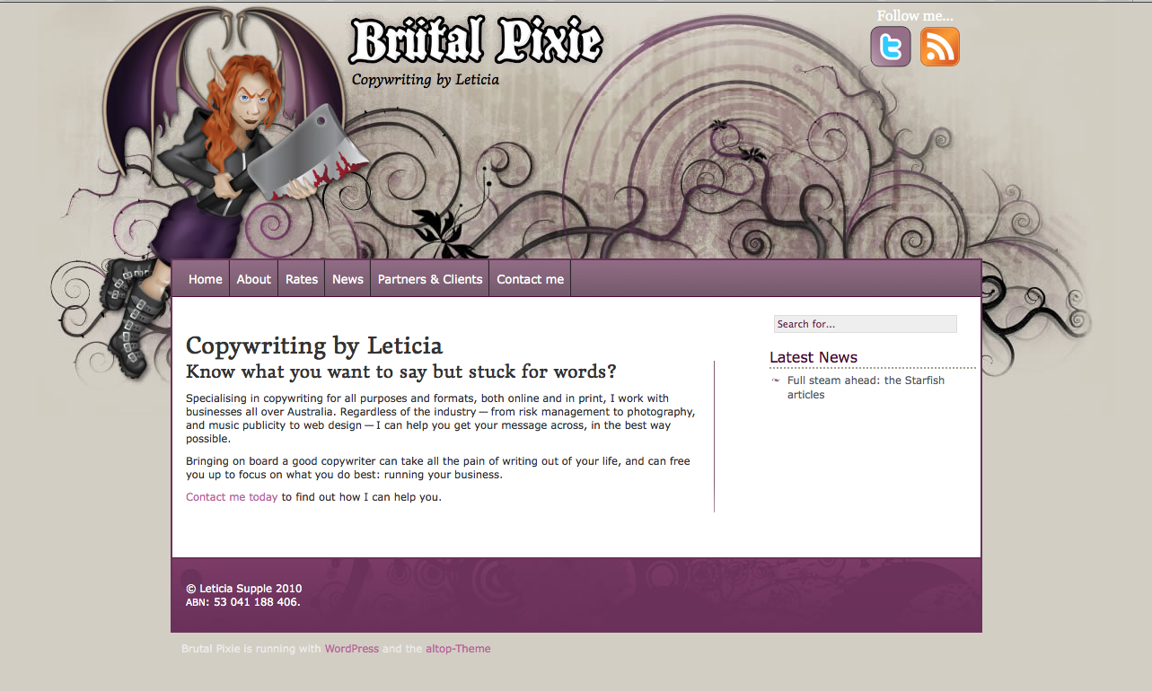 screenshot of brutalpixie.com
