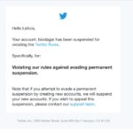 Twitter suspention for 'evading permanent suspension'